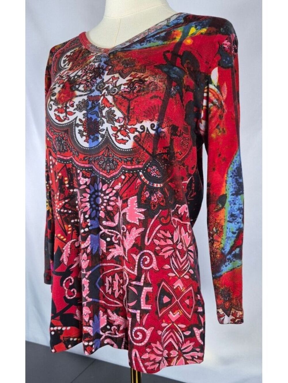 NWT Orientique Abstract Boho 100% Cotton 3/4 Sleeve Top Medium - Picture 2 of 6
